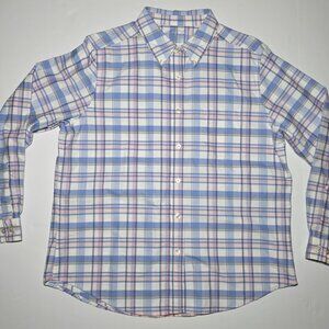 L.L. Bean Mens Blue White Pink Plaid Button Down Shirt Size Large Regular